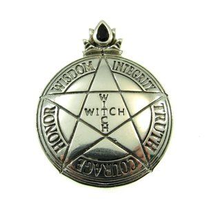 Solid 925 Sterling Silver Witch's Pentacle Pendant with Black Spinel Gemstone